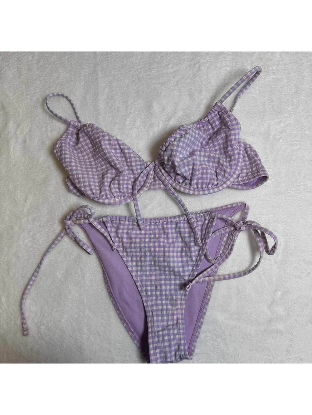 Purple Gingham Two-Piece Bikini Swimsuit Size Small